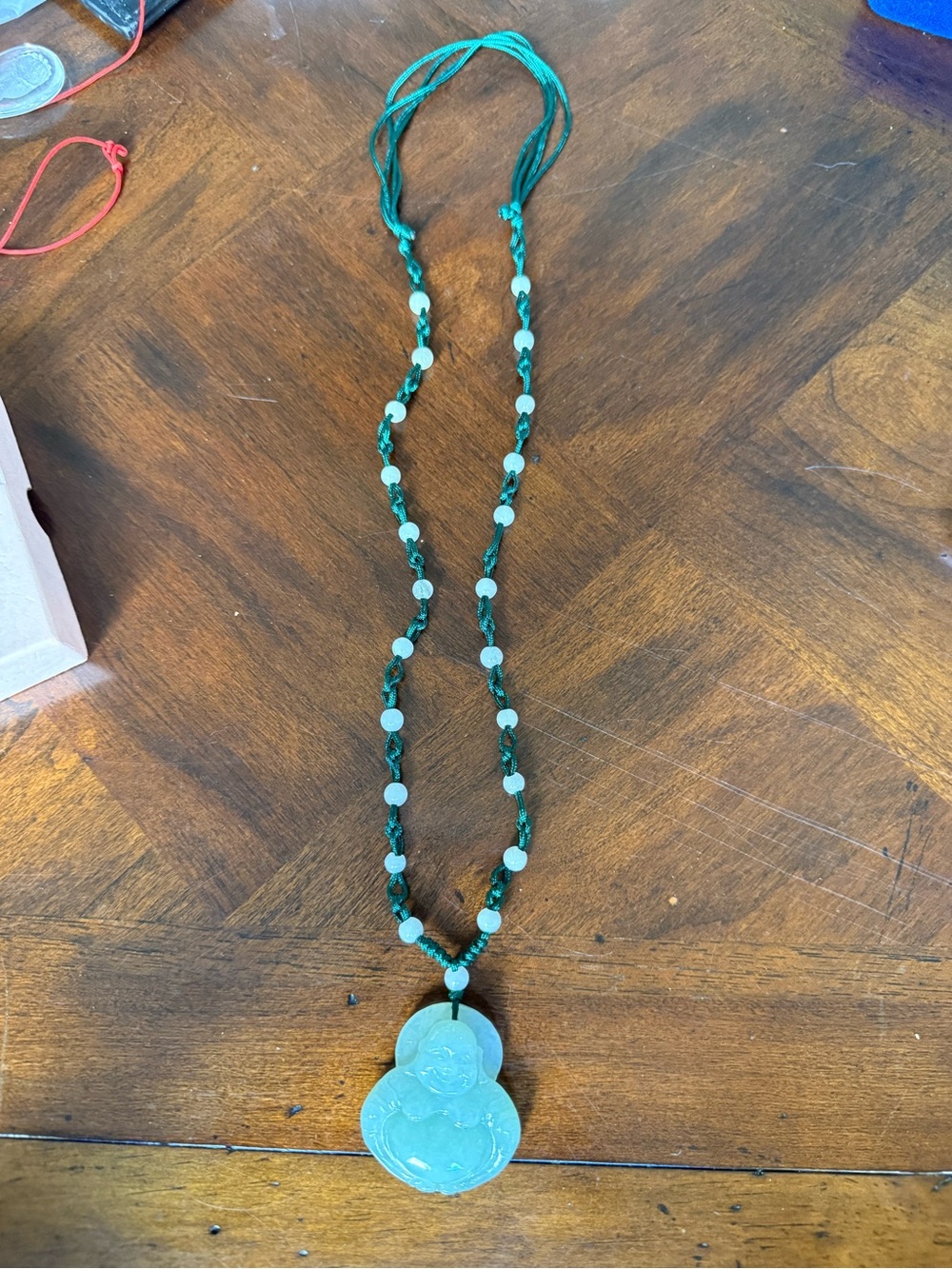 Green Beaded Necklace with Jade Buddha Pendant - Women Jewelry
